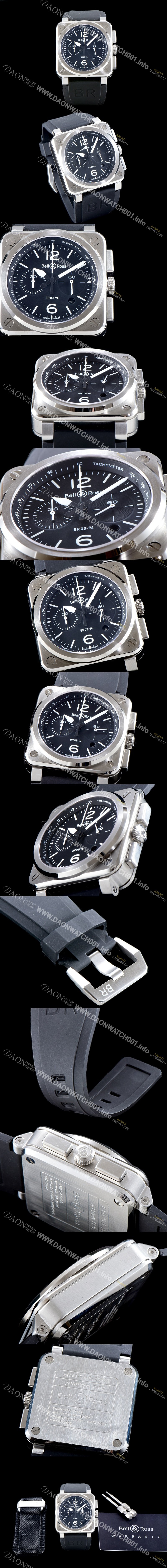 레플리카 [벨엔로즈] 남성용 인스트루먼트 BR 03-94 STEEL 크로노그래프-스틸42mm 블랙 다이얼 오토매틱 무브먼트 BEL4250