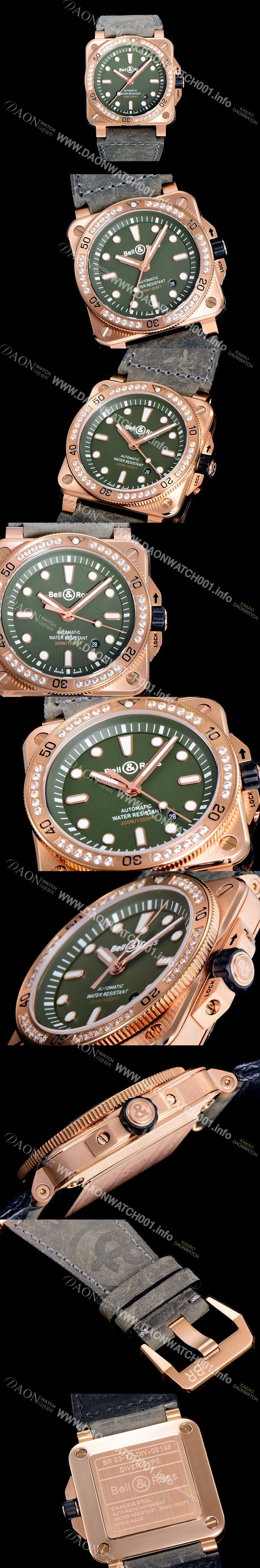 레플리카 [벨엔로스]남성용 R-03 인스트루먼트 18K 로즈골드 오토매틱 42미리 그린다이얼 BEL10189