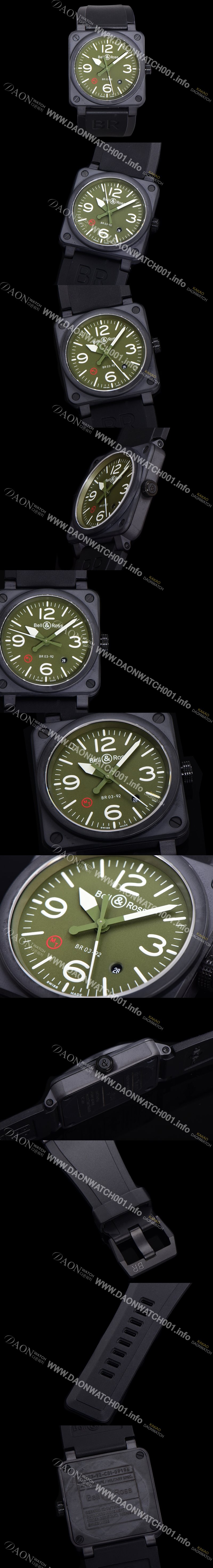 레플리카 [벨엔로즈] 남성용 BR03-92 다이버 세라믹 오토매틱 9015 타입 42mm 우레탄줄 그린 다이얼 bel80298