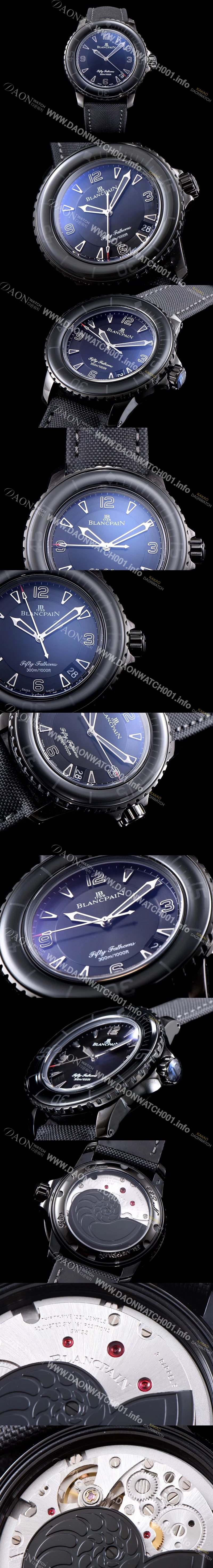 레플리카 [블랑팡] 남성용 피프티 패던스 다이버 올블랙 에디션 수제공정형 무브먼트 BLA4213