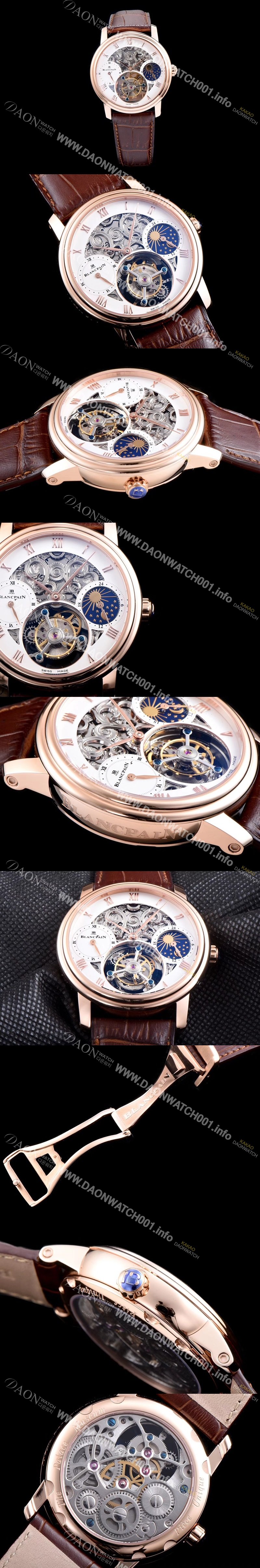 레플리카 [블랑팡] 남성용 VIP타입 리얼 뚜르비용 18k 로즈골드 화이트 다이얼 투어빌론 무브먼트 BLA4215