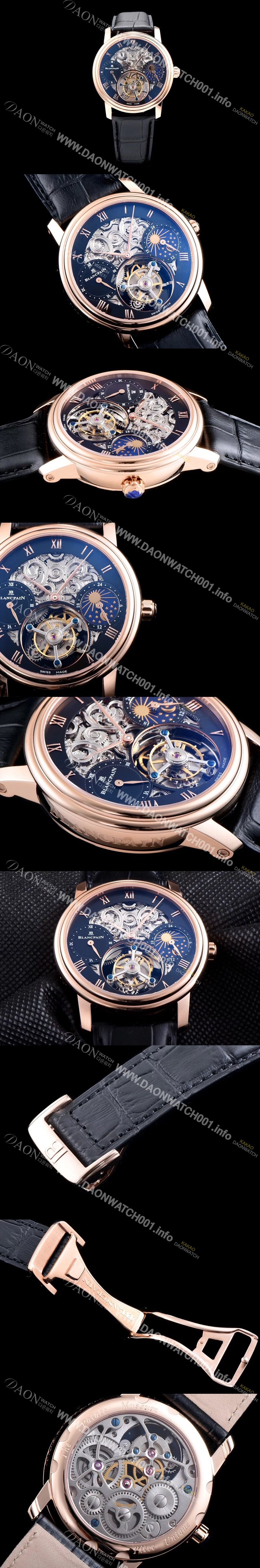 레플리카 [블랑팡] 남성용 VIP타입 리얼 뚜르비용 18k 로즈골드 블랙 다이얼 투어빌론 무브먼트 BLA4211