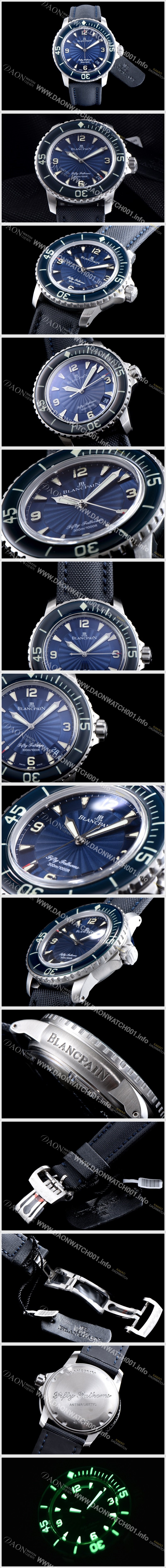 레플리카 [블랑팡] 남성용 베스트셀러 피프티 패덤스 5015D-1140-52B 칼리버 워치 물결무늬 블루 다이얼 스위스 ETA 2836-2오토매틱 무브먼트 BLA4205