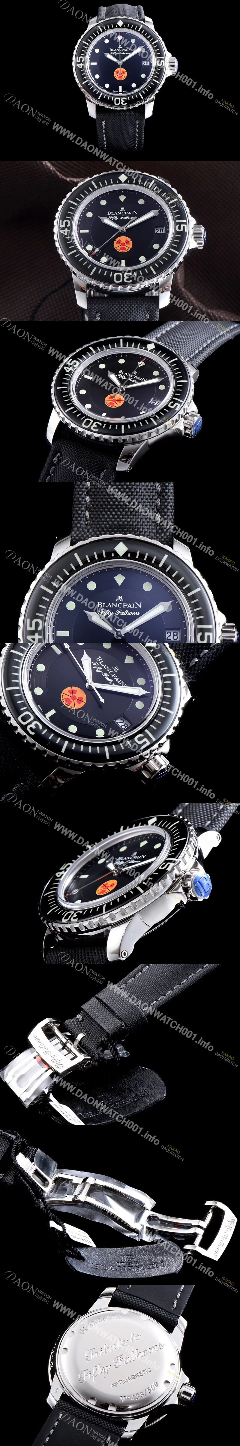 레플리카 [블랑팡] 남성용 피프티 패덤스 5015B-1130-52 스포츠 다이버 워치 블랙 다이얼 스위스 ETA 2836 A2오토매틱 무브먼트 BLA4201