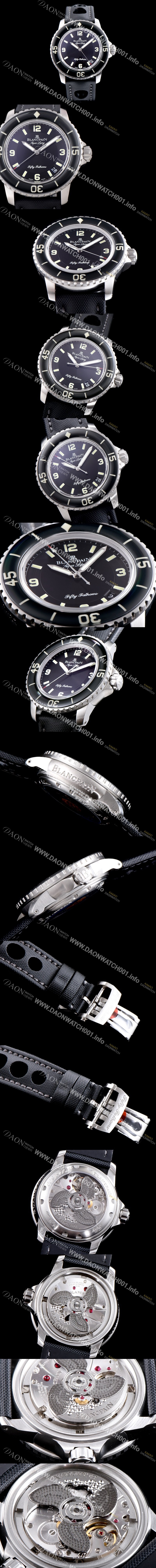 레플리카 [블랑팡] 남성용 피프티 패덤스 5015C-1130-52B 아쿠아렁 다이버 워치 블랙 다이얼 스위스 ETA 2836-2오토매틱 무브먼트 BLA4200