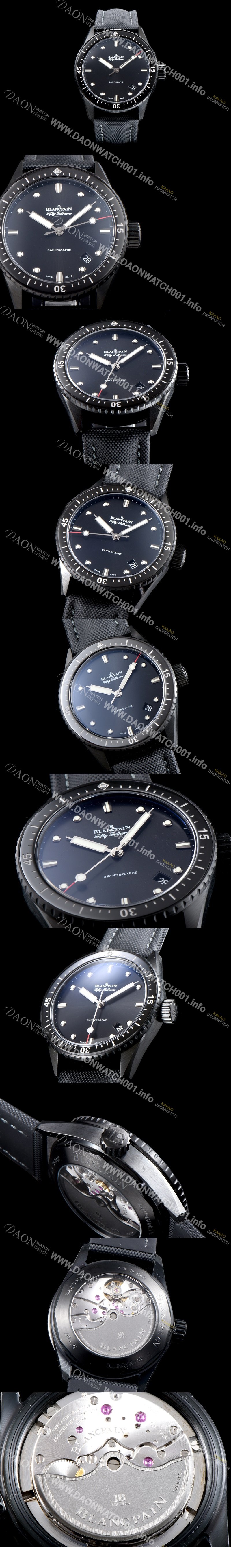 레플리카 [블랑팡] 남성용 피프티 패덤스 5000-0130-B52 A 바티스카프 칼리버1315 다이버 워치 블랙 다이얼 오토매틱 무브먼트 BLA4234