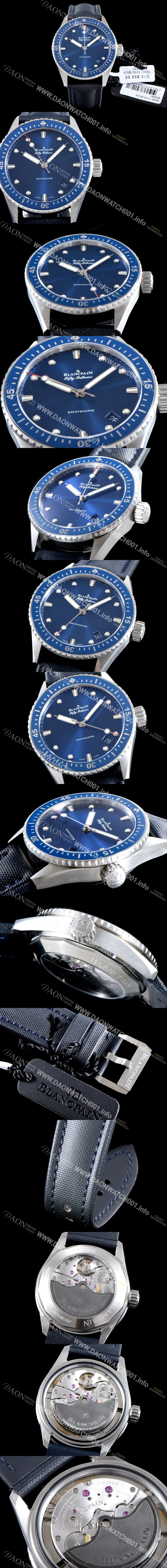 레플리카 [블랑팡] 남성용 피프티 패덤스 5100-1140-O52A 바티스카프 칼리버1315 다이버 워치 블루 다이얼 오토매틱 무브먼트 BLA4230