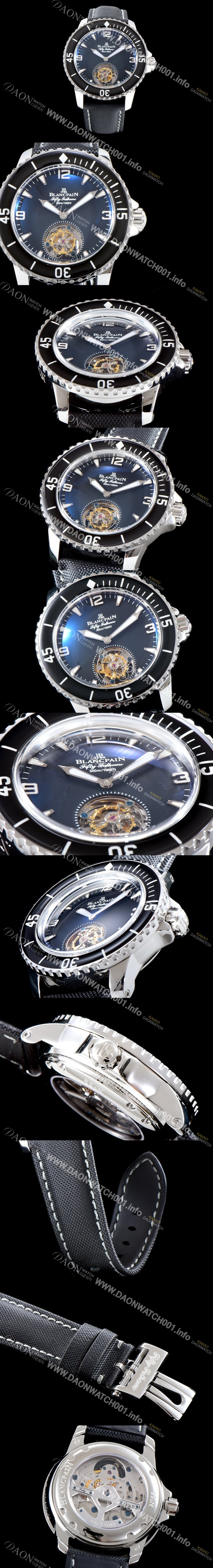 레플리카 [블랑팡] 남성용 피프티 패던스 스켈레톤 뚜르비용!! 고급스러운 18k화이트골드 케이스 블랙&스켈레톤 다이얼 아시안 투어빌론 탑재 무브먼 BLA4254