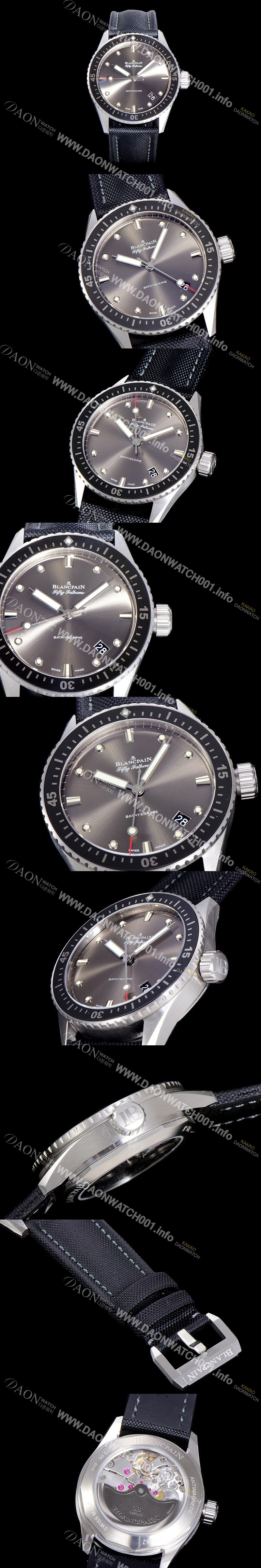 레플리카 [블랑팡] 남성용 하이퀄리티 피프티 패덤스 오토매틱 티타늄케이스 칼리버 1315타입 43.6미리 미리바티스카프 리얼 세라믹 베젤 UP!! 다이버 워치 그레이다이얼 BLA77865