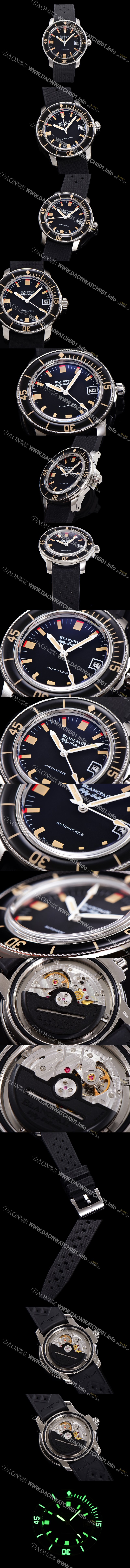 레플리카 [블랑팡] 남성용 1:1수제공정형 피프티패덤스 오토매틱 ETA2836-2 타입 45mm 우레탄줄 세라믹 블랙다이얼  bla80792