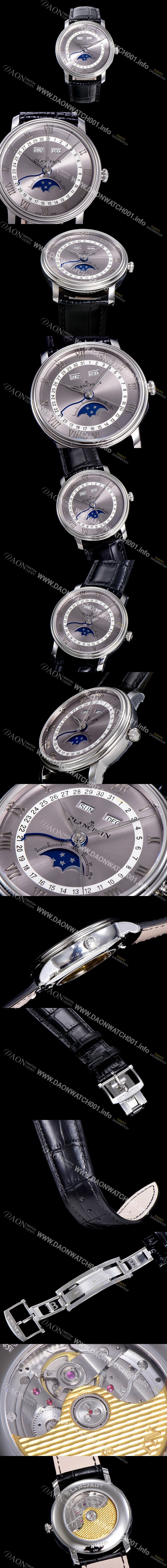 레플리카 [블랑팡] 남성용 빌레레 퀀탬 컴플레트 문페이즈 Cal.6654 오토매틱 40미리 블랙가죽줄 그레이다이얼 BLA14122