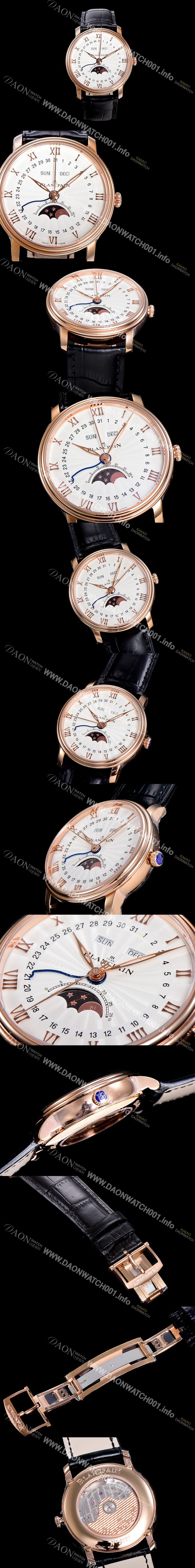 레플리카 [블랑팡] 남성용 빌레레 퀀탬 컴플레트 문페이즈 Cal.6654 오토매틱 40미리 블랙가죽줄 18K 로즈골드 화이트다이얼 BLA14136