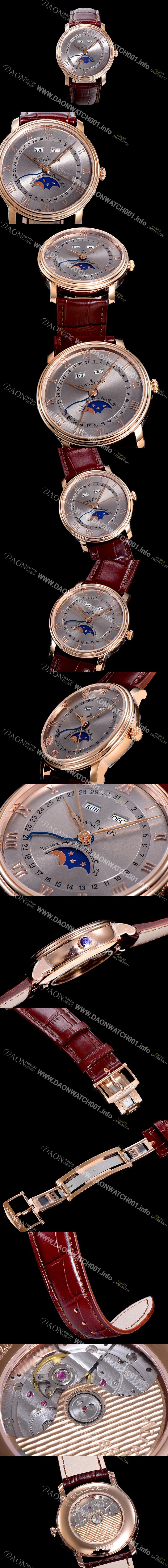 레플리카 [블랑팡] 남성용 빌레레 퀀탬 컴플레트 문페이즈 Cal.6654 오토매틱 40미리 블랙가죽줄 18K 로즈골드 그레이다이얼 BLA14151