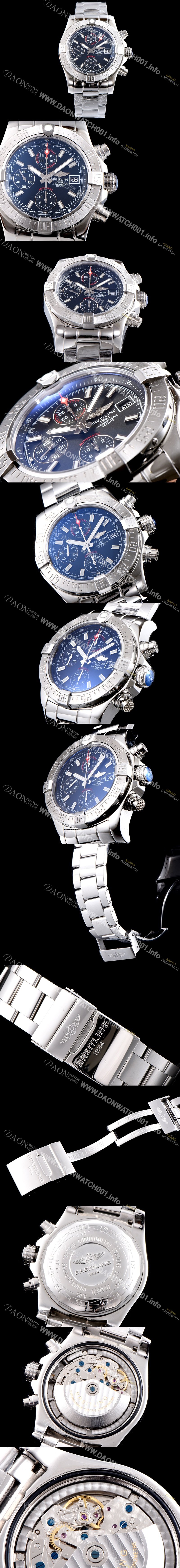 레플리카 [브라이틀링] 남성용 슈퍼 어벤져II A1338111|BC32|170A 크로노그래프 블랙 다이얼 브레이슬릿 오토매틱 무브먼트 BRE0253