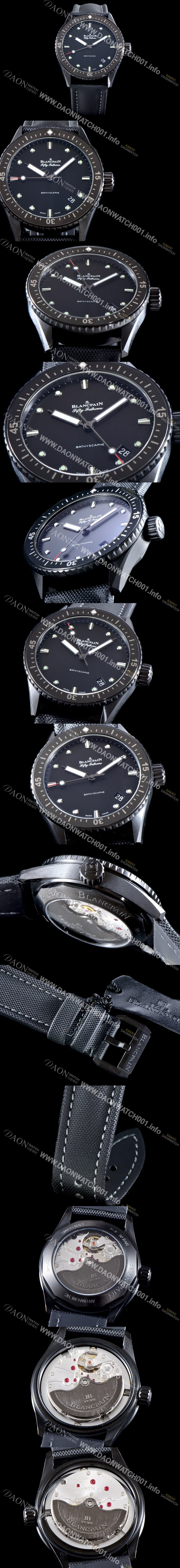 레플리카 [블랑팡] 남성용 VIP타입 최고의 퀄리티 피프티 패덤스 5000-0130-B52 A ZF 바티스카프 리얼 세라믹 베젤 UP!! 칼리버1315 다이버 워치 블랙 다이얼 오토매틱 무브먼트 BLA4232