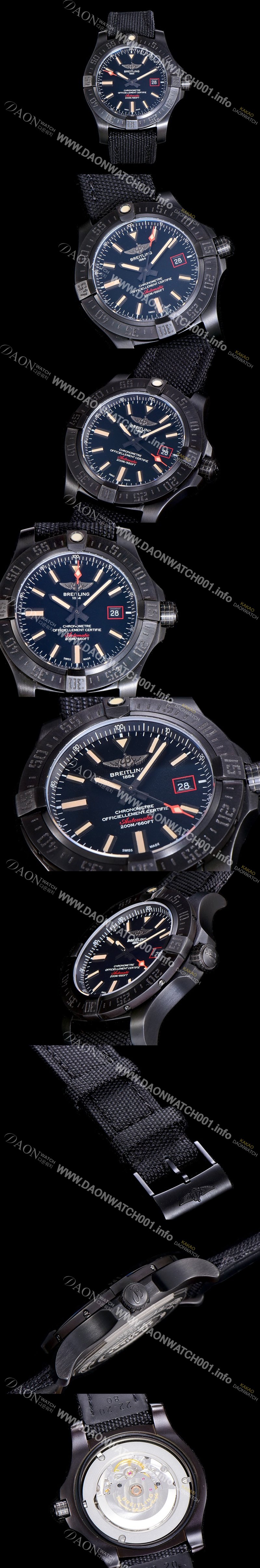 레플리카 [브라이틀링]남성용 어벤져 블랙벌드 44MM DLCTI 오토매틱 블랙다이얼 BRE87407