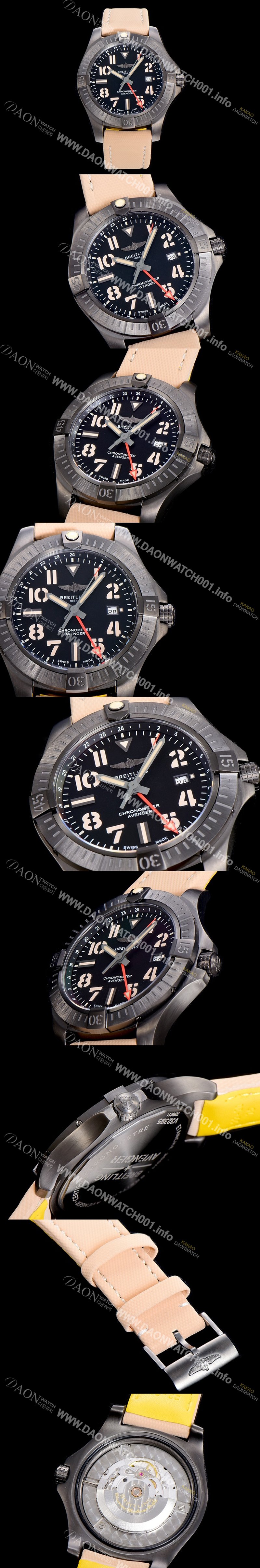 레플리카 [브라이틀링]남성용  어벤져 나이트미션 GMT 45미리 PVD코팅 오토매틱 블랙다이얼 BRE14973