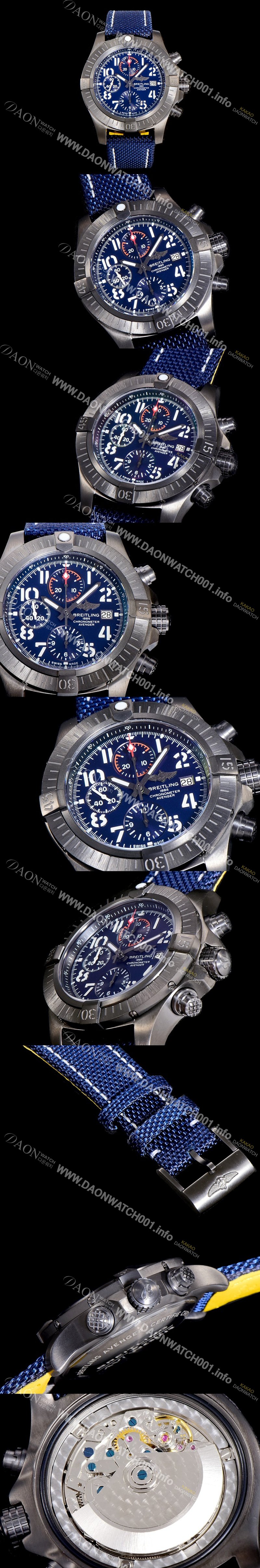 레플리카 [브라이틀링]남성용  어벤져 크로노그래프 45미리 나이트미션 DLC코팅 티타늄 오토매틱 블루다이얼  BRE43575