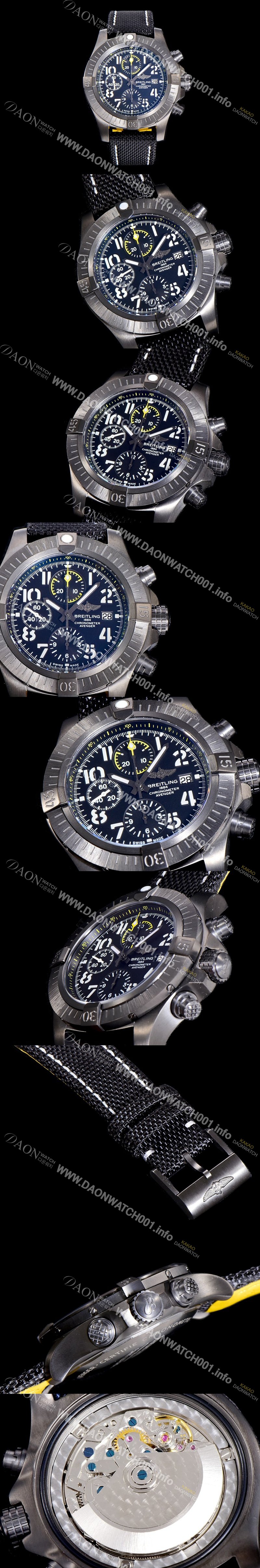 레플리카 [브라이틀링]남성용  어벤져 크로노그래프 45미리 나이트미션 DLC코팅 티타늄 오토매틱 블백다이얼  BRE81632