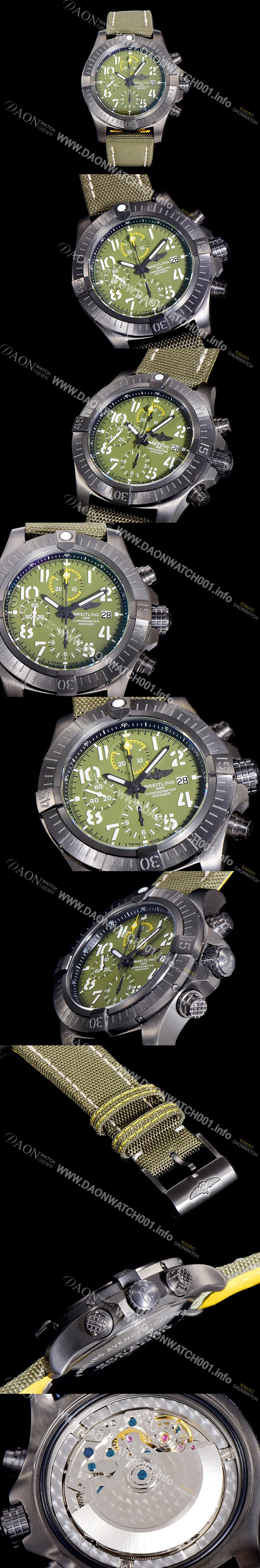 레플리카 [브라이틀링]남성용  어벤져 크로노그래프 45미리 나이트미션 DLC코팅 티타늄 오토매틱 그린다이얼  BRE88817