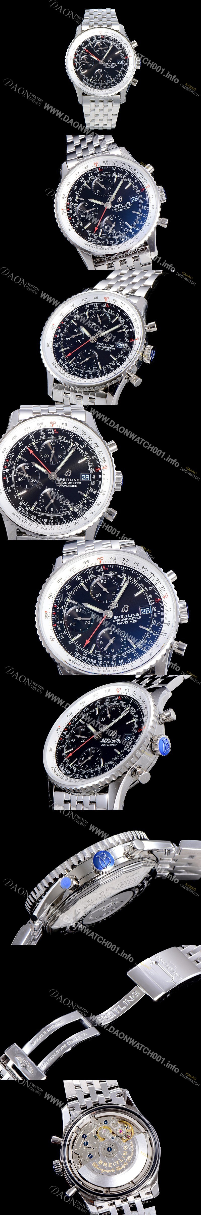 레플리카 [브라이틀링] 남성용 네비타이머 크로노그래프 오토매틱 A7750-2 41미리 메탈시계 블랙다이얼 BRE75631