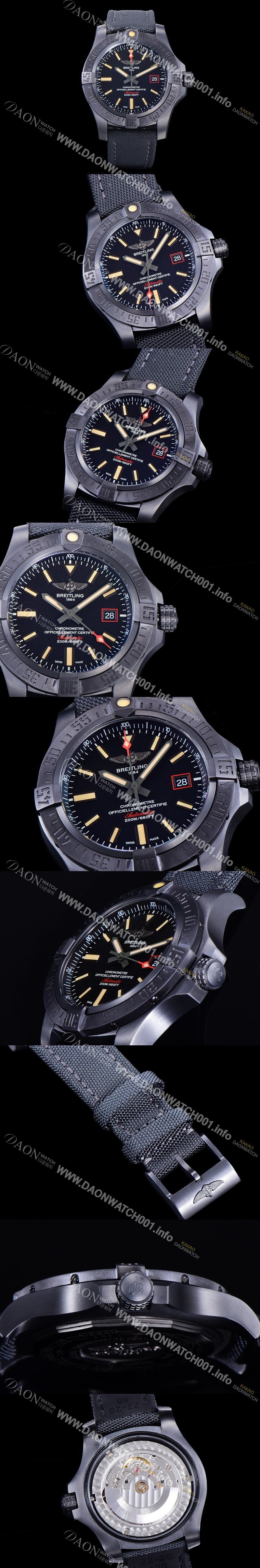 레플리카 [브라이틀링] 남성용 어벤져 블랙브라이드 오토매틱 A2836-2 티타늄캐이스소재 나일론/나토천 44미리 블랙다이얼 BRE75659