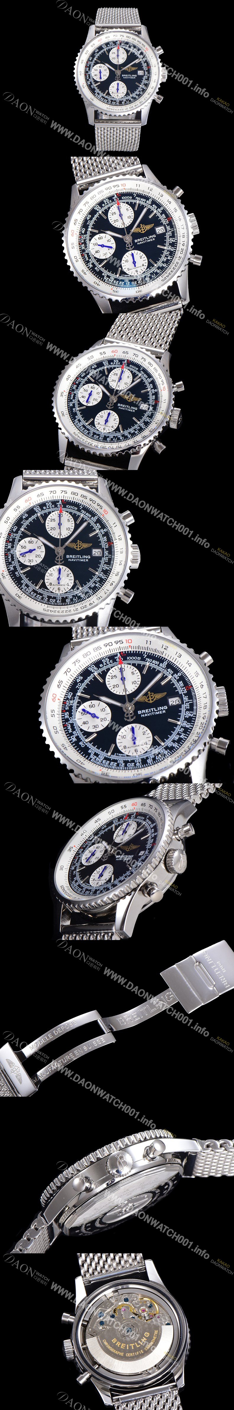 레플리카 [브라이틀링] 남성용 네비타이머 1 크로노그래프 오토매틱 A7750타입 41미리 메탈시계 블랙다이얼 BRE75667