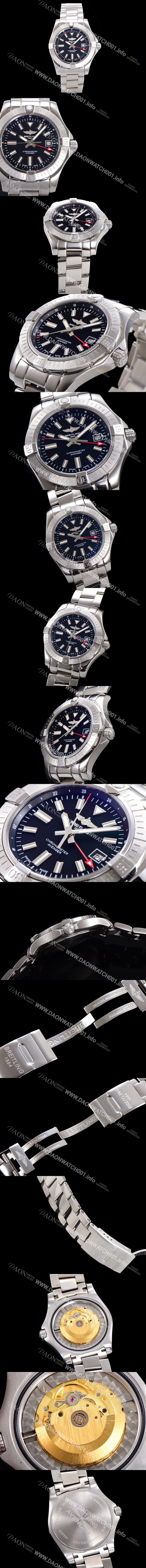 레플리카 [브라이틀링] 남성용 어벤져 오토매틱 GMT 아시안 2836-2 타입 43mm 스틸 메탈시계 블랙다이얼 bre9912