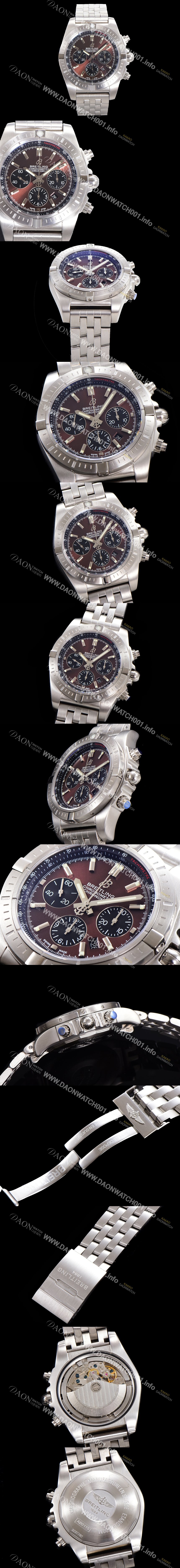 레플리카 [브라이틀링] 남성용 크로노맷 오토매틱 크로노그래프 ETA7750-2타입 44mm 매탈줄 브라운다이얼 bre5131