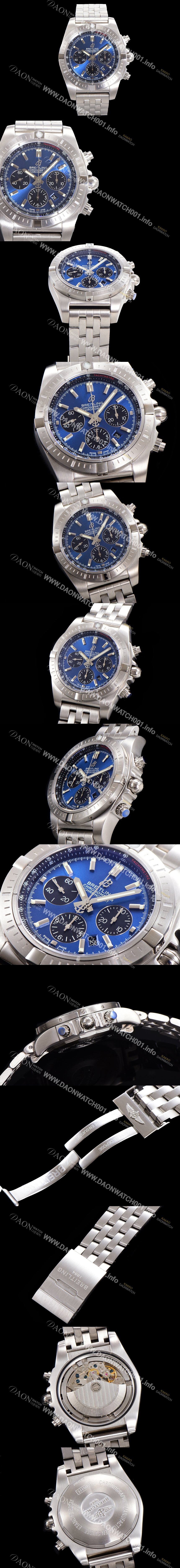 레플리카 [브라이틀링] 남성용 크로노맷 오토매틱 크로노그래프 ETA7750-2타입 44mm 매탈줄 블루다이얼 bre1192
