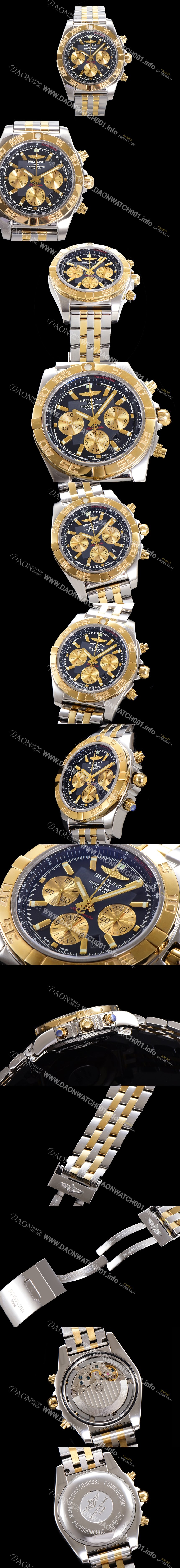 레플리카 [브라이틀링] 남성용 크로노맷 오토매틱 크로노그래프 ETA7750-2타입 44mm 옐루골드 매탈줄 블랙다이얼 bre3111