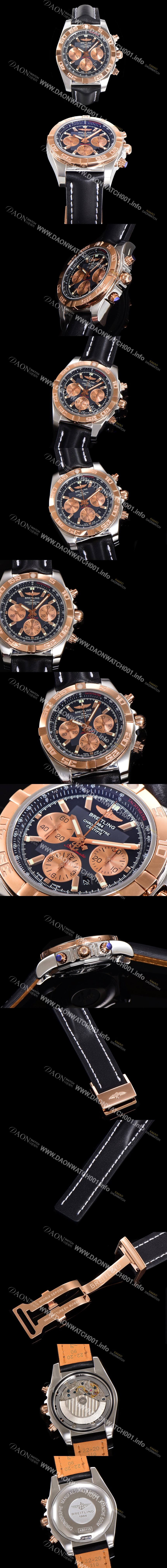 레플리카 [브라이틀링] 남성용 원드라이더 크로노맷 오토매틱 ETA-7750 기계식 44mm 18K 로즈골드 가죽줄 블랙다이얼 bre9213