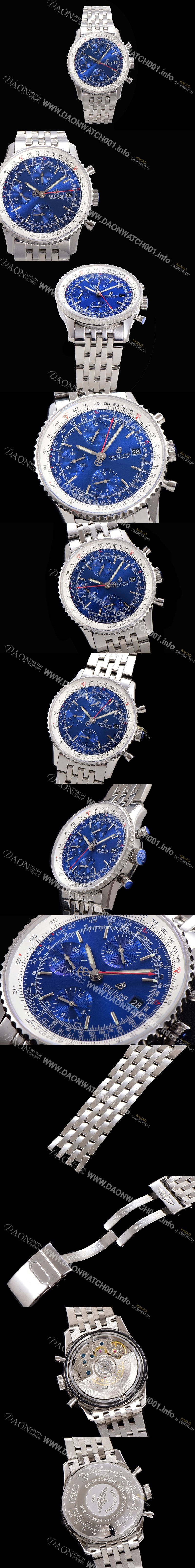 레플리카 [브라이틀링] 남성용 네비타이머 크로노그래프 ETA7750-2 타입 오토매틱 41mm 메탈줄 블루다이얼 bre5935