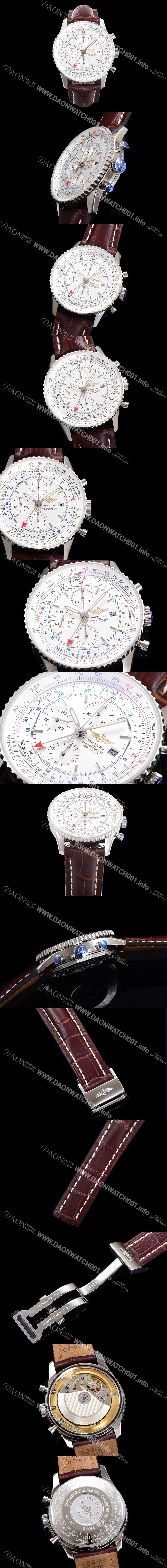 레플리카 [브라이틀링] 남성용 네비타이머 크로노그래프 ETA7750-2 타입 오토매틱 46mm 가죽줄 화이트다이얼 bre5139