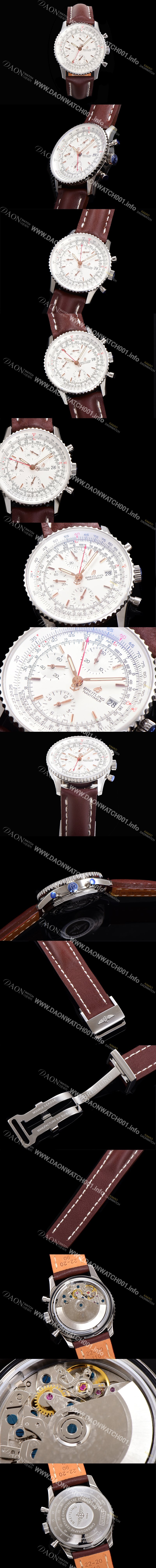 레플리카 [브라이틀링] 남성용 네비타이머 크로노그래프 ETA7750-2 타입 오토매틱 41mm 가죽줄 화이트다이얼 bre2121