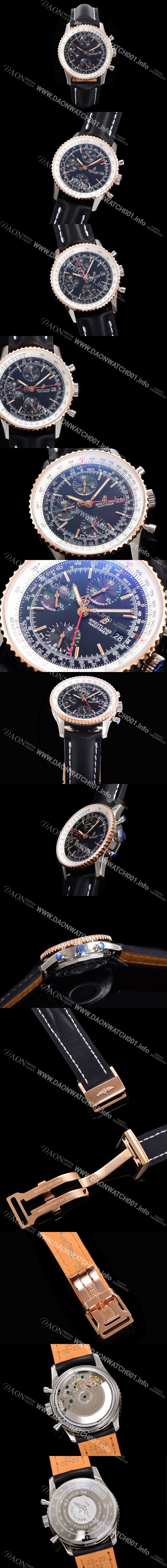 레플리카 [브라이틀링] 남성용 네비타이머 크로노그래프 ETA7750-2 타입 오토매틱 41mm 18K로즈골드 가죽줄 블랙다이얼 bre19151