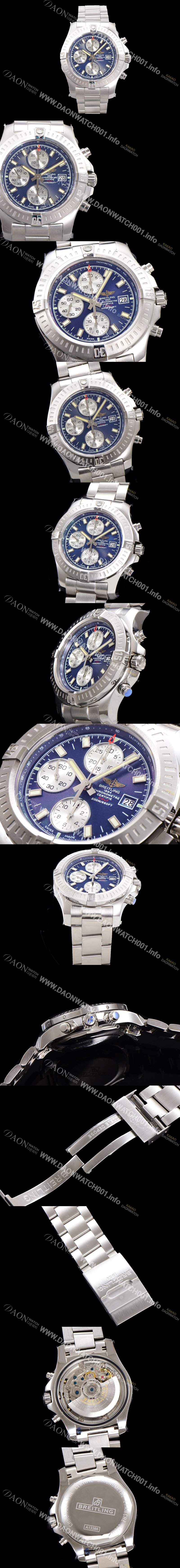 레플리카 [브라이틀링] 남성용 어벤져 크로노그래프 ETA 7750-2 타입 45mm 메탈줄 블루다이얼 bre6844