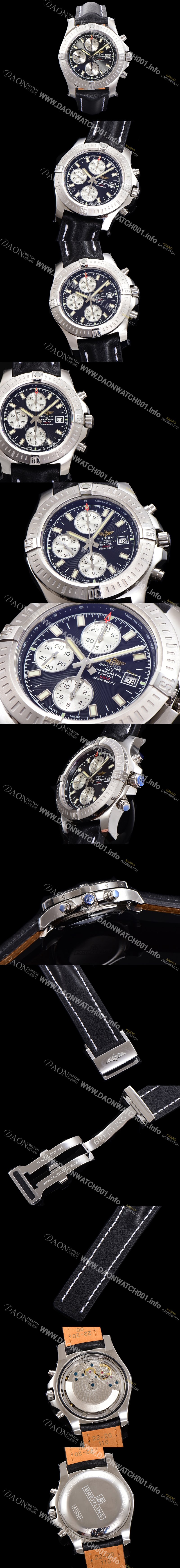 레플리카 [브라이틀링] 남성용 어벤져 크로노그래프 ETA 7750-2 타입 45mm 가죽줄 블랙다이얼 bre6269