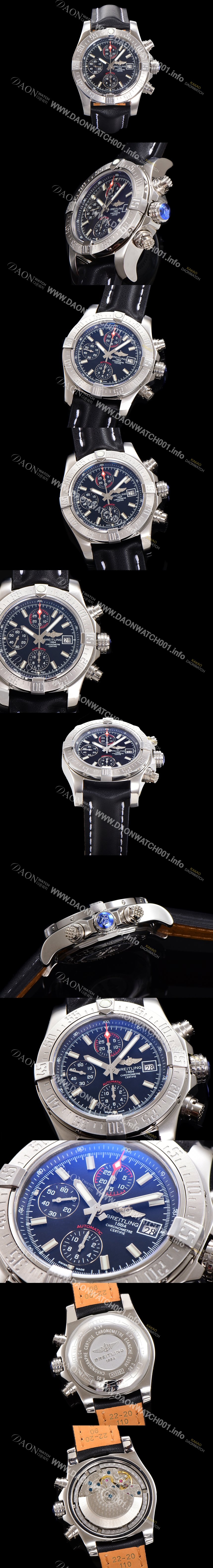 레플리카 [브라이틀링] 남성용 어벤져 크로노그래프 ETA 7750-2 타입 45mm 가죽줄 블랙다이얼 bre4869