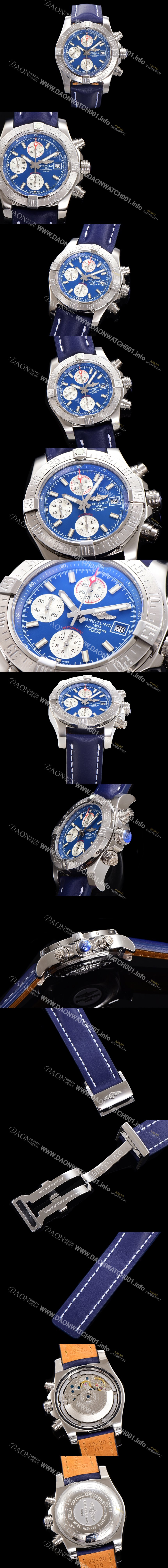 레플리카 [브라이틀링] 남성용 어벤져 크로노그래프 ETA 7750-2 타입 45mm 가죽줄 블루다이얼 bre8866