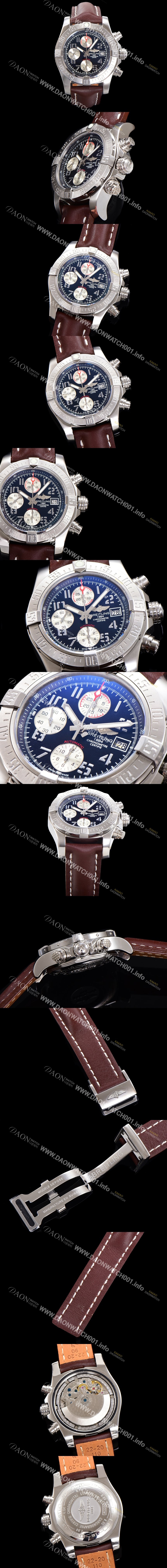 레플리카 [브라이틀링] 남성용 어벤져 크로노그래프 ETA 7750-2 타입 45mm 가죽줄 블랙다이얼 bre4029