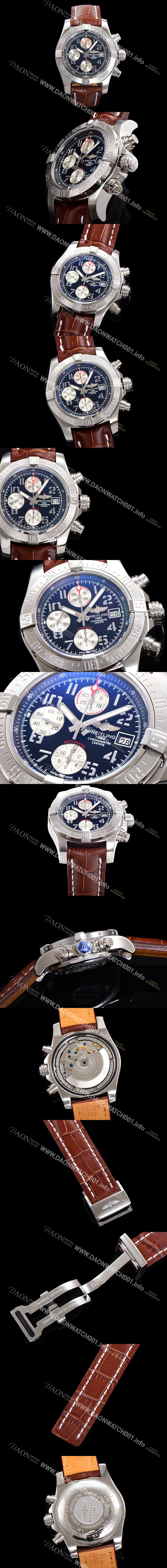 레플리카 [브라이틀링] 남성용 어벤져 크로노그래프 ETA 7750-2 타입 45mm 가죽줄 블랙다이얼 bre8946