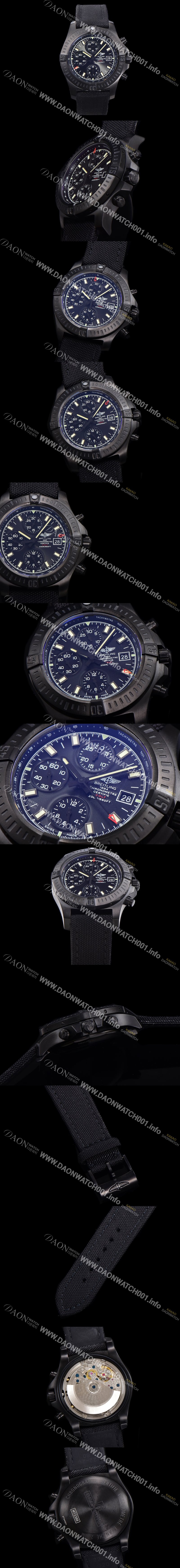 레플리카 [브라이틀링] 남성용 어벤져 크로노그래프 ETA 7750-2 타입 45mm PVD코팅 나토천밴드 블랙다이얼 bre8824