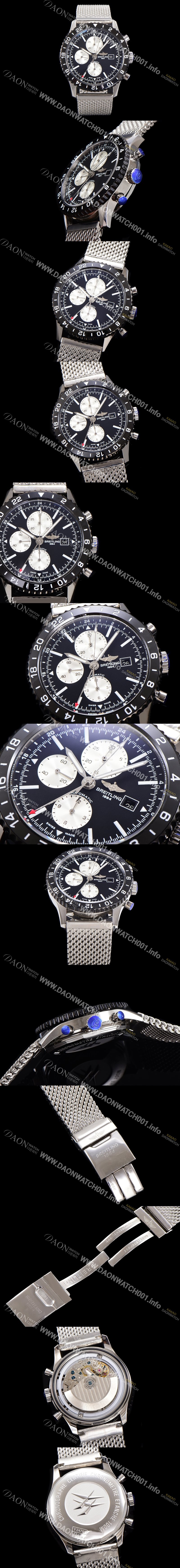 레플리카 [브라이틀링] 남성용 크로노라이너 오토매틱 ETA 7750-2B 타입 46mm 메쉬메탈줄 세라믹 블랙다이얼 bre6846