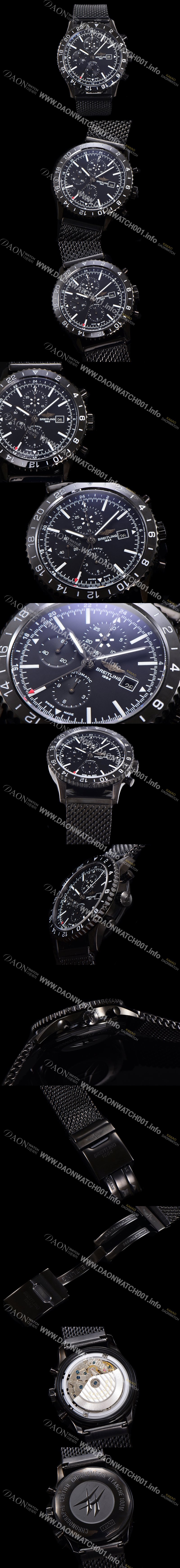 레플리카 [브라이틀링] 남성용 크로노라이너 오토매틱 ETA 7750-2B 타입 46mm 메쉬메탈줄 세라믹 PVD 코팅 블랙다이얼 bre8294