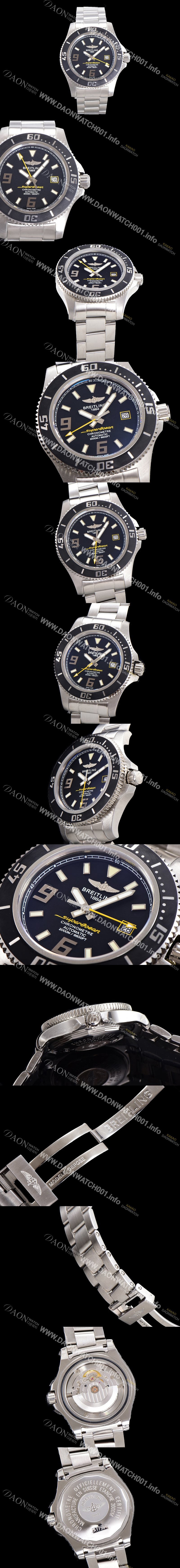 레플리카 [브라이틀링] 남성용 슈퍼오션 오토매틱 ETA2824-2 44mm 메탈줄 블랙다이얼 bre4622