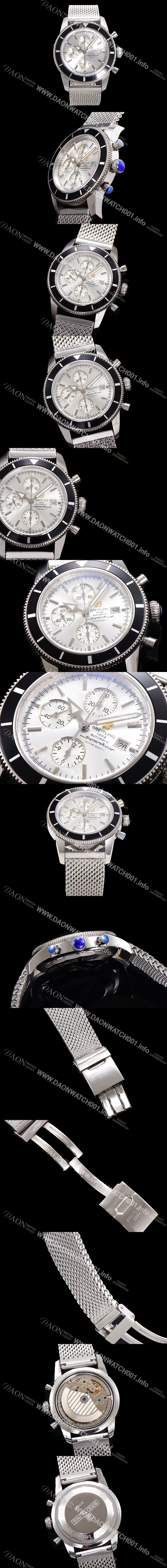 레플리카 [브라이틀링] 남성용 슈퍼오션 해리티지 크로노그래프 ETA7750-2 타입 오토매틱 46mm 메쉬 메탈줄 화이트 실버다이얼 bre9082