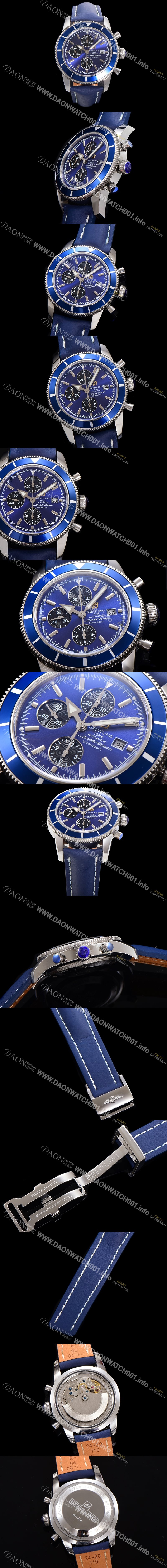 레플리카 [브라이틀링] 남성용 슈퍼오션 해리티지 크로노그래프 ETA7750-2 타입 오토매틱 46mm 가죽줄  블루다이얼 bre9642
