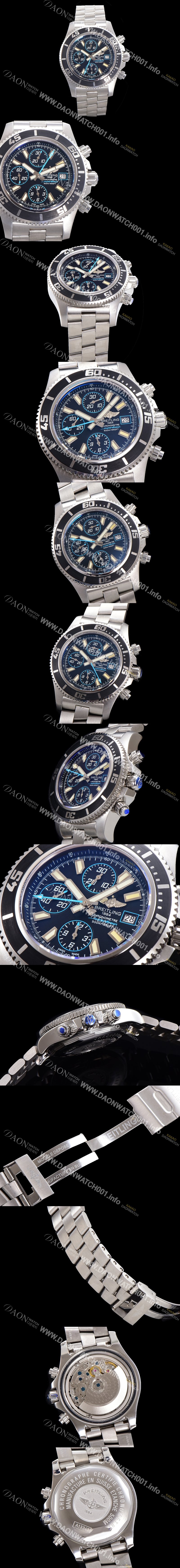 레플리카 [브라이틀링] 남성용 에어로마린 슈퍼오션 어비스 크로노그래프 오토매틱 Eta7750-2 타입 44mm 메탈시계 블랙다이얼 bre4983