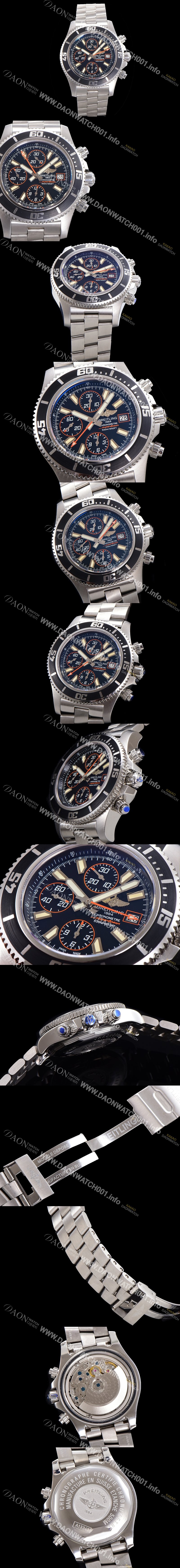 레플리카 [브라이틀링] 남성용 에어로마린 슈퍼오션 어비스 크로노그래프 오토매틱 Eta7750-2 타입 44mm 메탈시계 블랙다이얼 bre4982